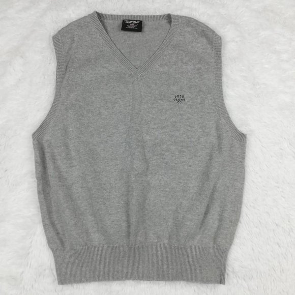 Ralph Lauren Womens Pullover Sweater Gray Sleeveless V Neck Tight Knit L - Picture 1 of 5